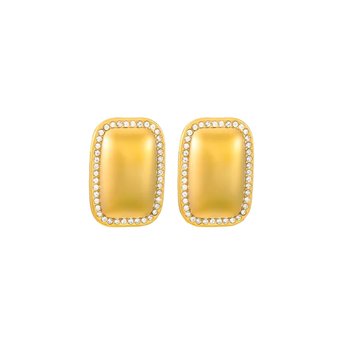 Square gold studs with diamonds