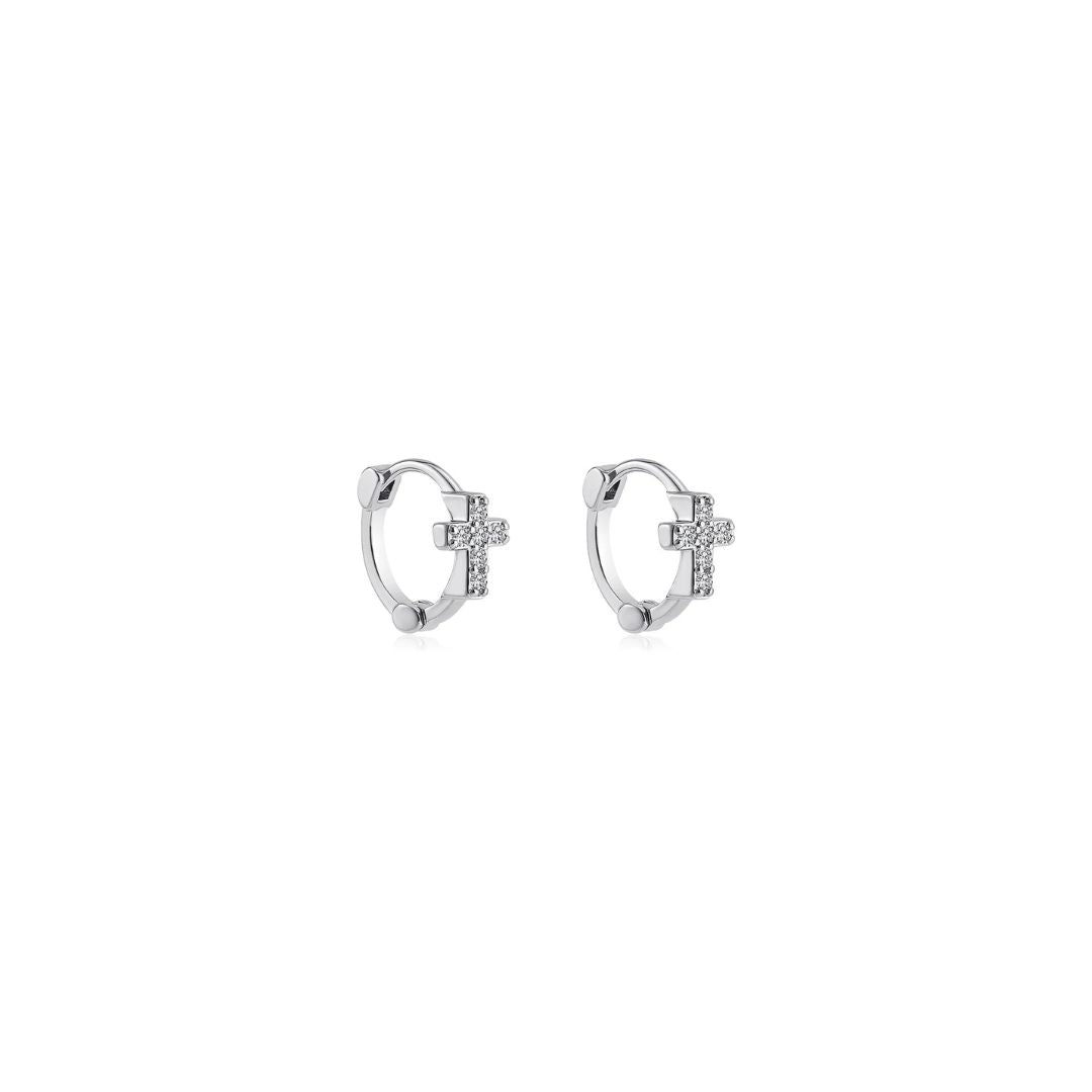 SIlver diamond crosses earrings