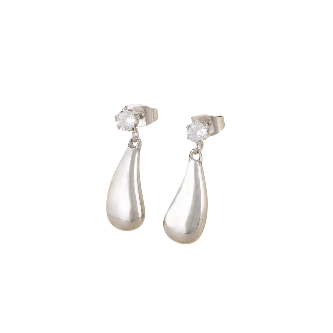 Silver diamond drops earrings