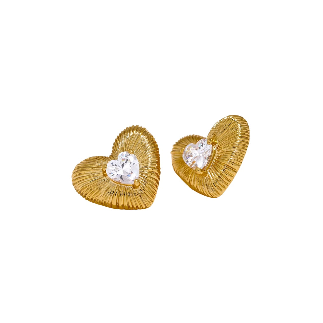 Gold diamond hearts earrings