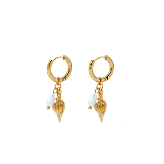 Pearl shell gold hoops