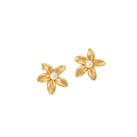 Pearl gold flowers earrings