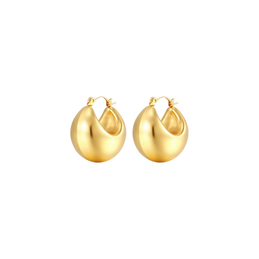 Thick gold round hoops earrings