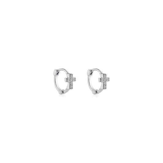 SIlver diamond crosses earrings