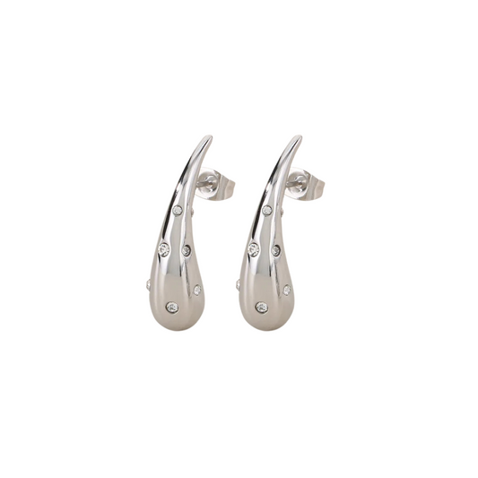 Silver diamond drops earrings