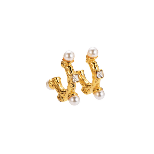 Gold pearl/diamond earrings